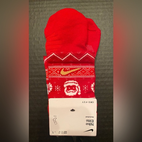 Nike Elite Dri-Fit Christmas Crew Socks Red Adult Unisex (W 10-13) (M 8-12) - Picture 2 of 5